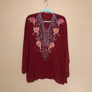 Johnny Was Red Embroidered Top